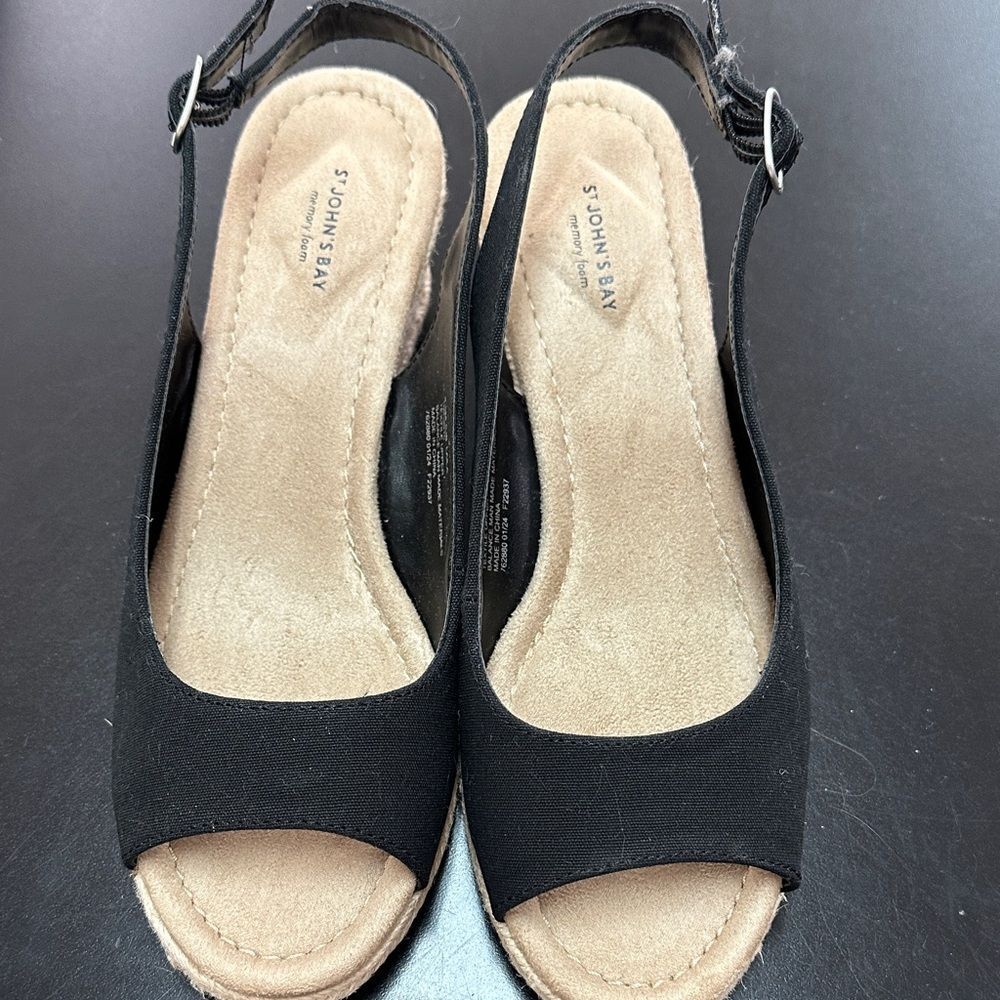 St. John's Bay Black Open-Toe Slingback Wedge Sandals - Picture 6 of 7